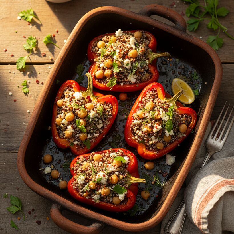 Roasted bell peppers stuffed with quinoa and chickpeas